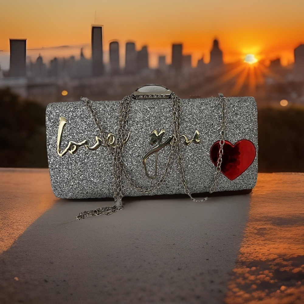 Glittering Silver Crossbody Clutch With Ted‎ Hart Accent